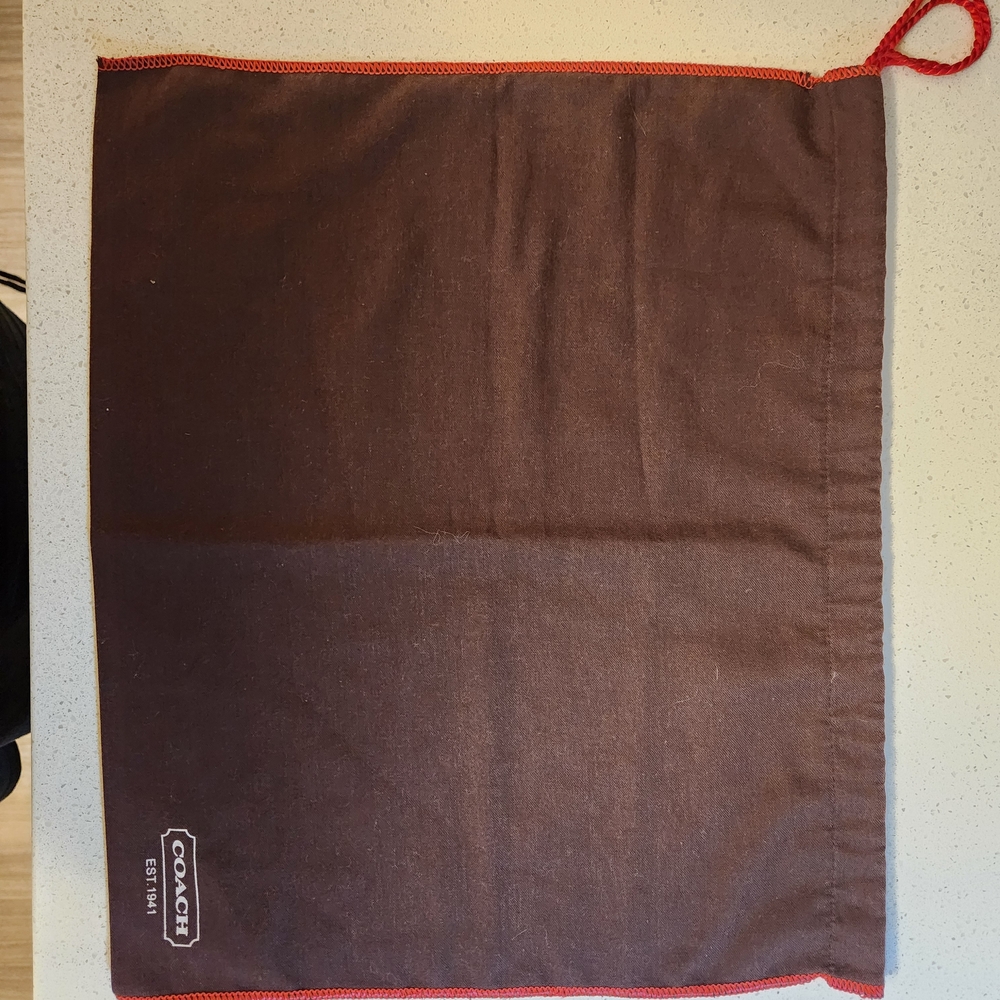 Coach Brown Drawstring Dust Bag with Red Trim